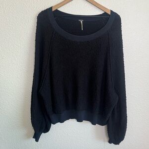 Free People Black Found My Friend Sweatshirt Womens XS Black Oversized Boho